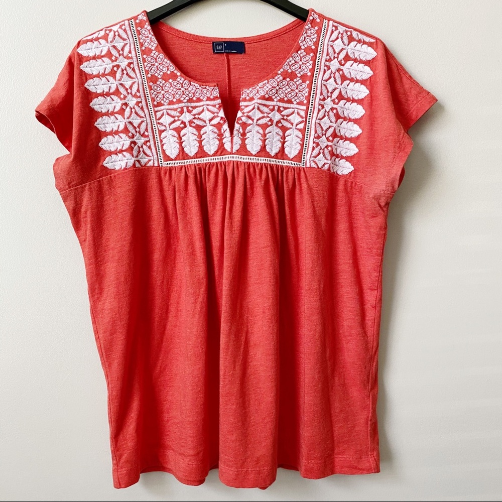GAP Embroidered Orange Flowy Tee